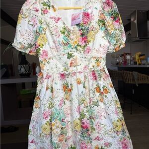 Floral Print Dress with Lace Detail